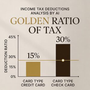 AI가 신용카드와 체크카드 소득공제 황금비율을 분석하는 그래프